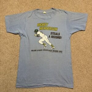 Vtg Oakland Athletics Rickey Henderson Shirt Mens Small Blue MLB Screen Stars